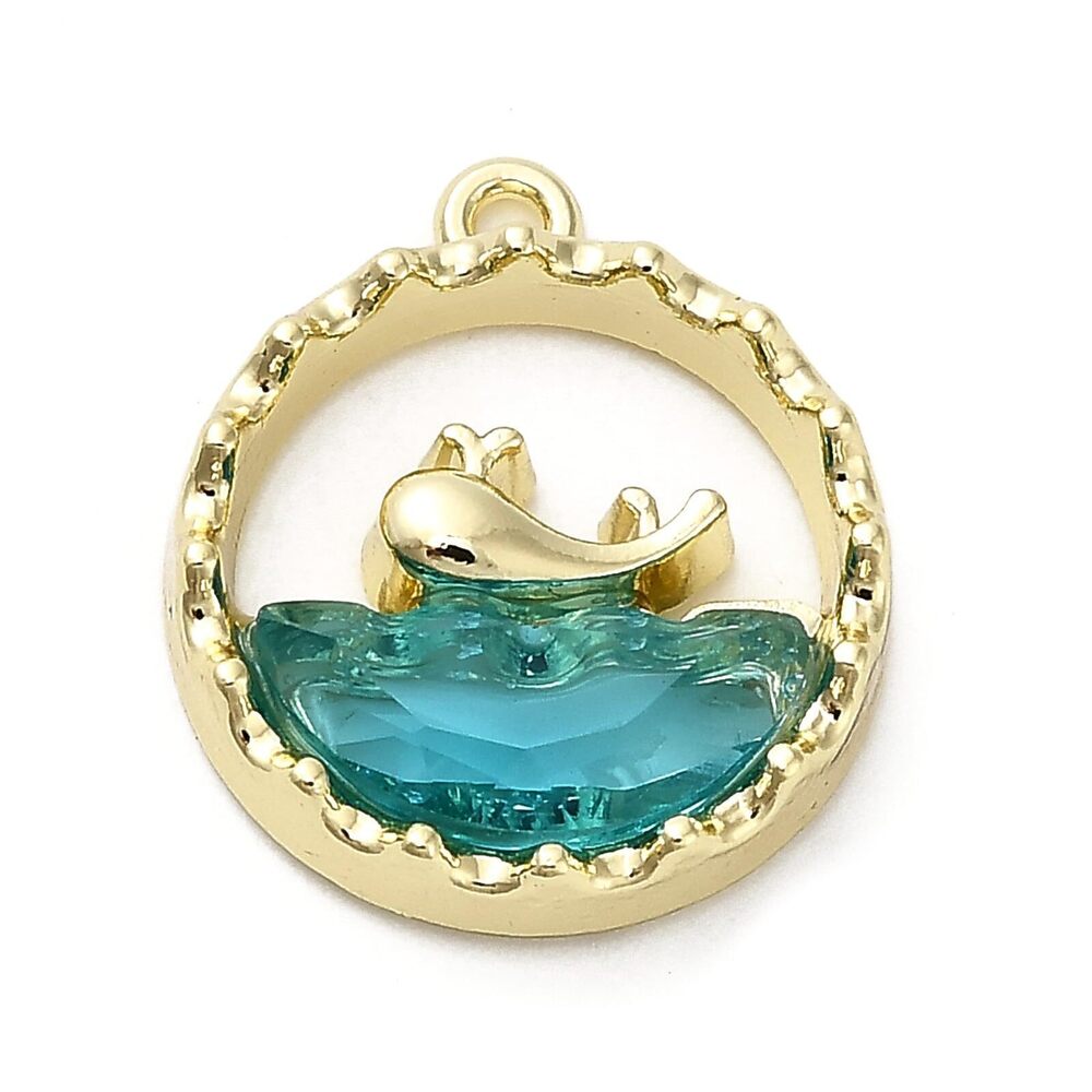 6180 10 pcs Golden Color Whale Shape Charms with Blue Acrylic Sea Ocean